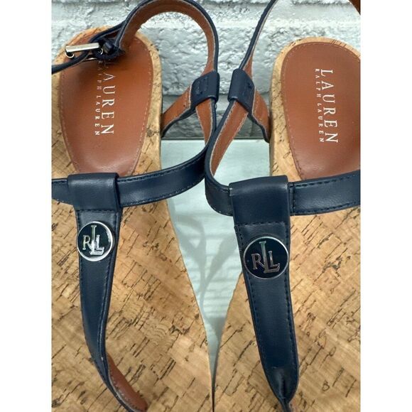 Ralph Lauren Women Blue Thong Slingback Wedge Sandals Size 8 - Picture 3 of 7